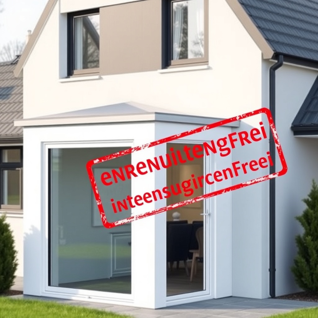 A photorealistic photo showing a finished Wintergarten Classic 1500 attached to a modern h