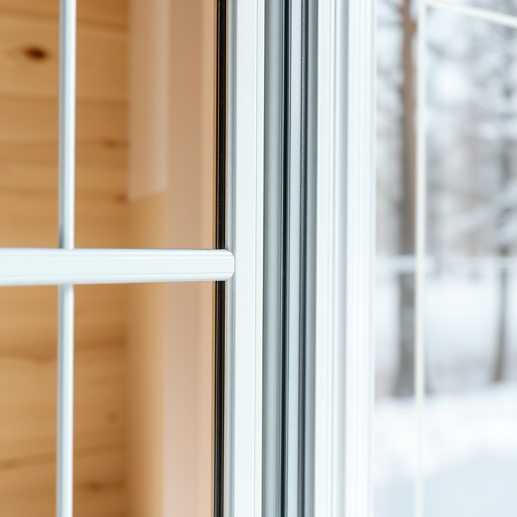 A photorealistic close-up of a Wintergarten Classic 1500 showing triple-glazing with slim