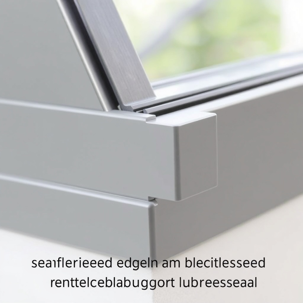 Close-up shot of a corner joint of a grey aluminum winter garden frame showing precise mil