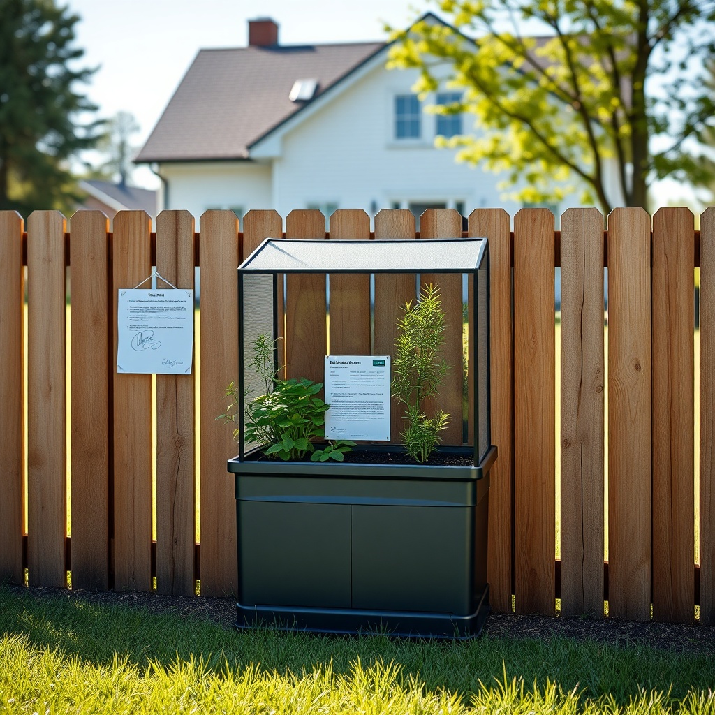 A photorealistic image of a small wintergarten (Eco 800) placed exactly 1 meter from a woo
