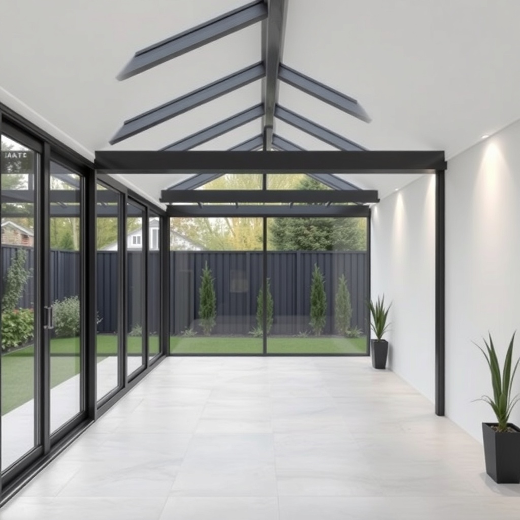 Modern winter garden with slim anthracite aluminum frames