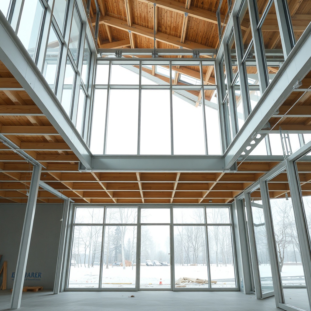 wide-angle photo of partially assembled wintergarten frame