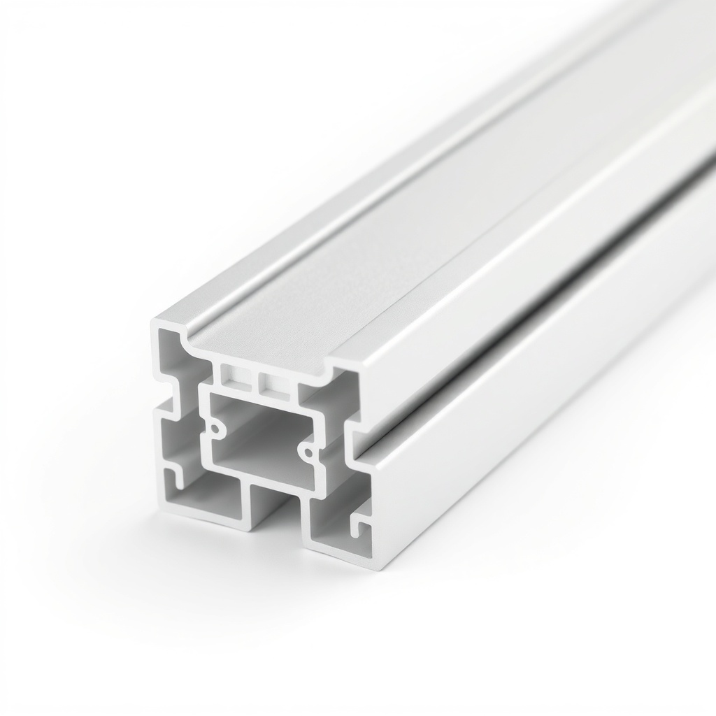 A photorealistic close-up photo of an aluminum profile cross-section from the Wintergarten