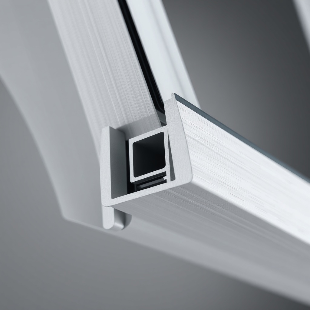 A detailed close-up of a high-quality aluminum frame with thermal break and double-sealed