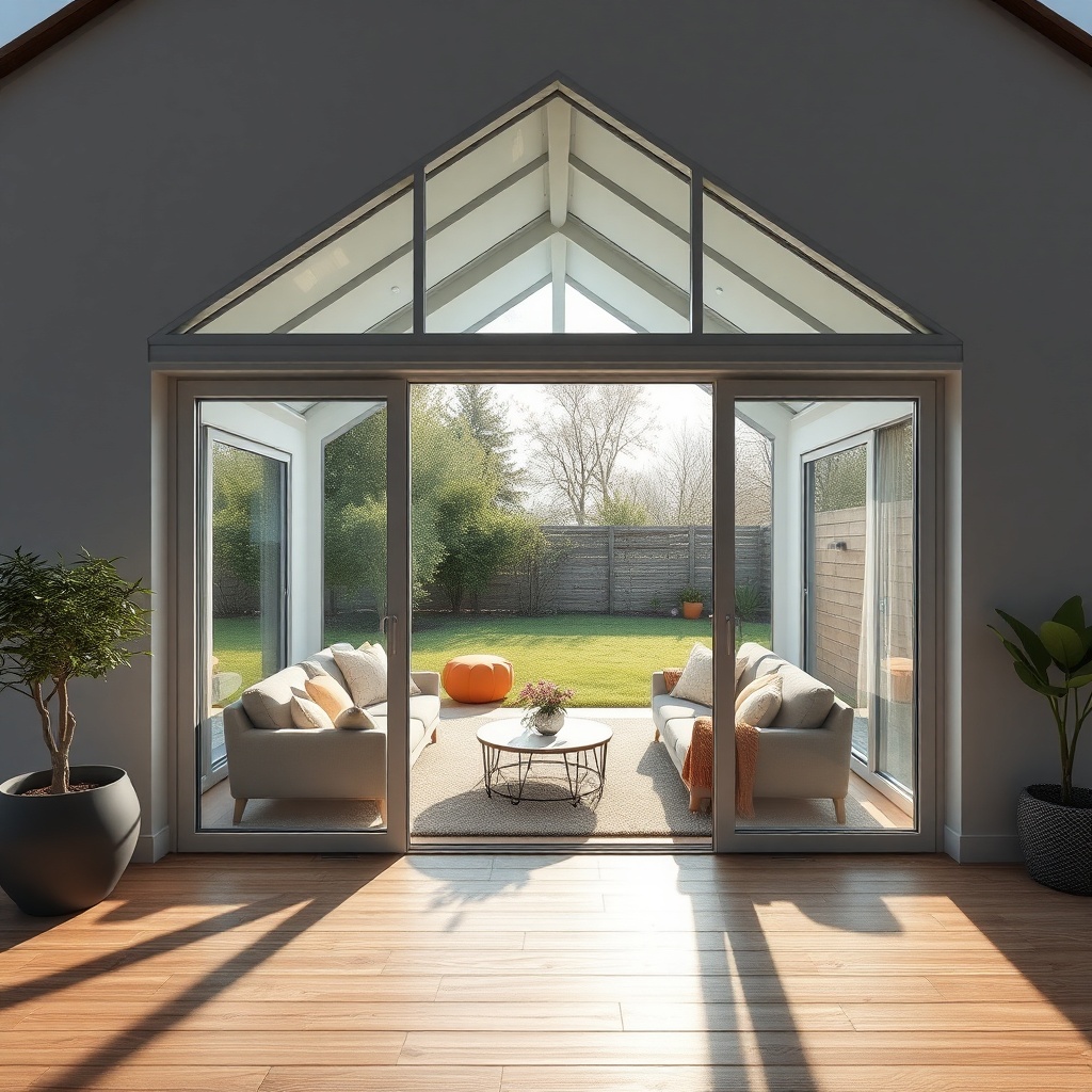 Photorealistic wide-angle shot of a modern Wintergarten Eco 80