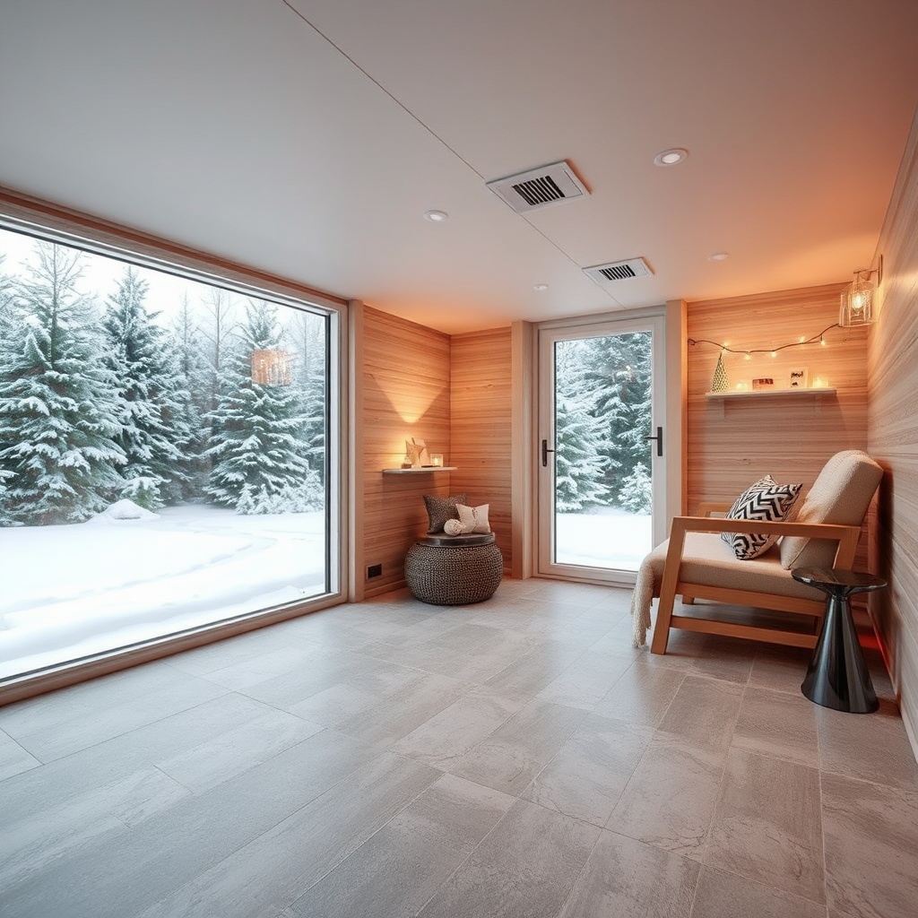 Wintergarten Pro Line 3000 mit verdeckter Fußbodenheizung und modernen Fliesen