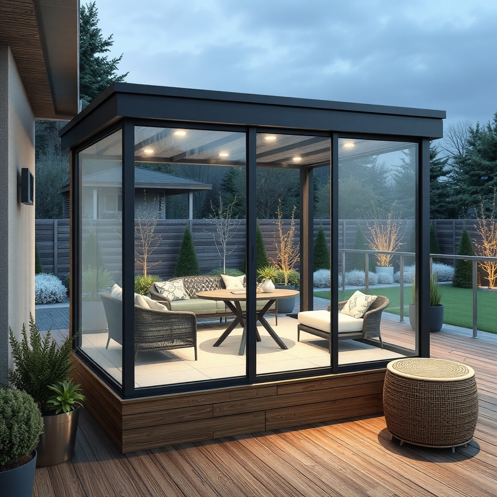 Fotorealistische Illustration eines modernen Wintergarten Pro Line 3000 mit klaren Glasflä