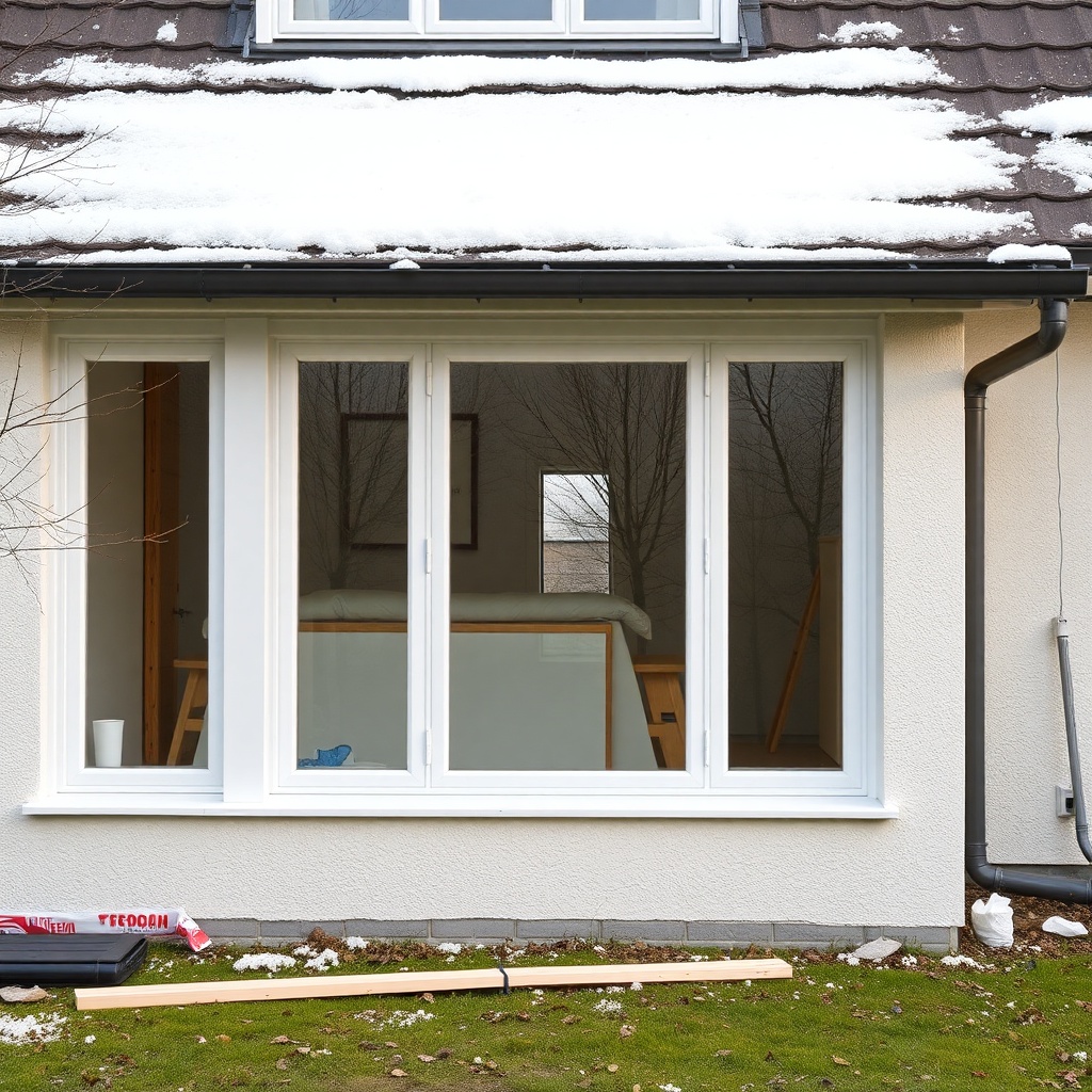 <photorealistic photo of a Wintergarten Classic 1500 during renovation