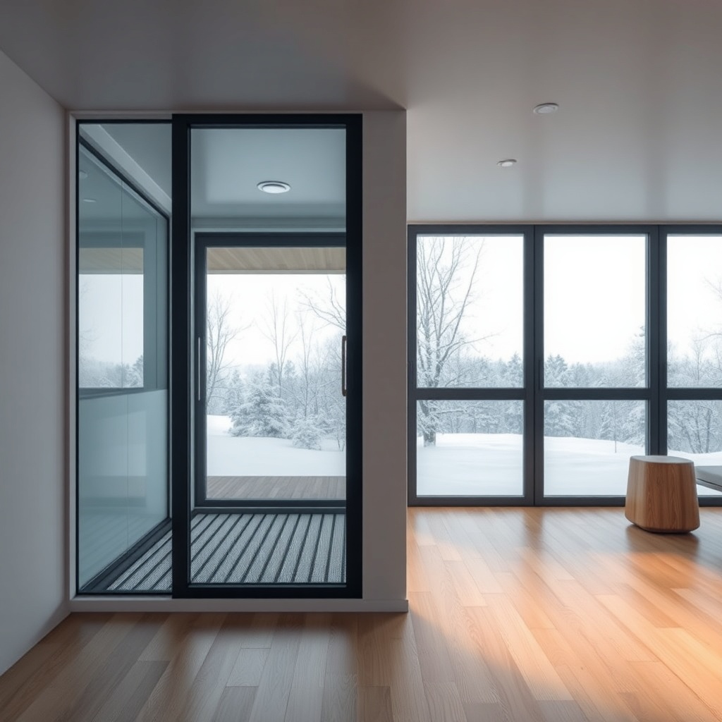 A photorealistic photo of a modern Wintergarten Eco 800 with a sleek floor heating system