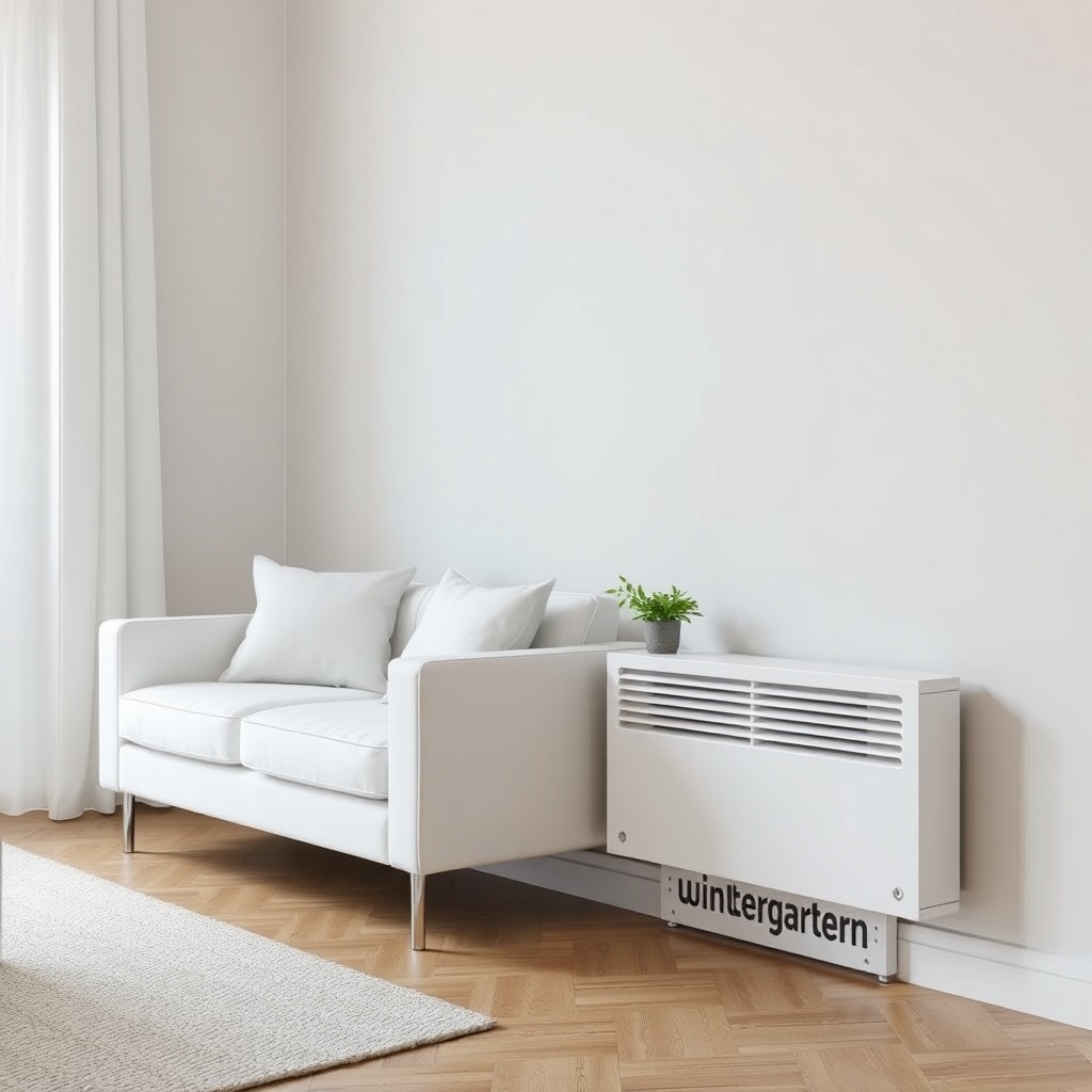 A photorealistic photo of a stylish Wintergarten Eco 800 with a subtle heating element int