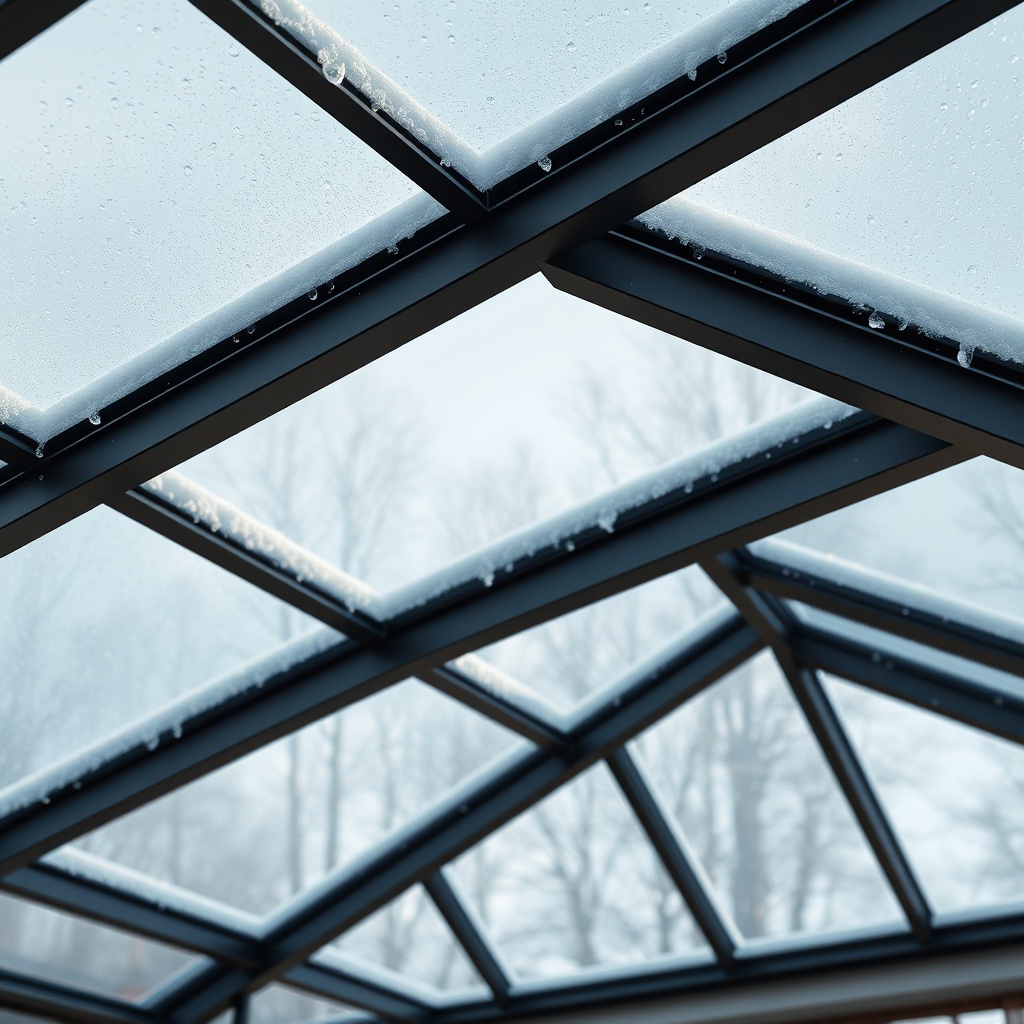 <cleaned glass roof of Wintergarten Eco 800 with light snow