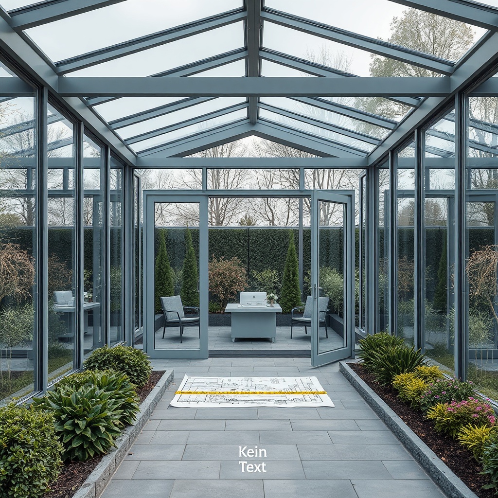 Ein moderner Wintergarten Eco 800 mit klaren Glasflächen und einer schlichten Stahlkonstru