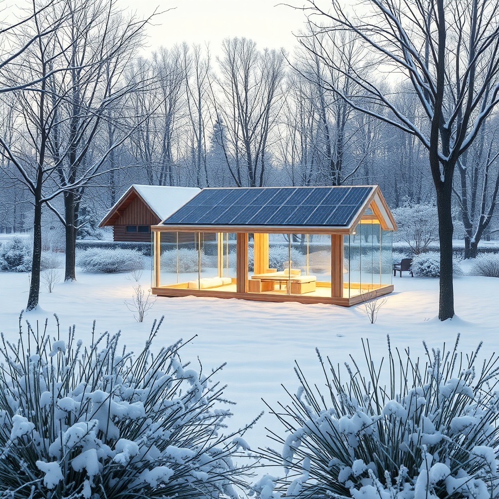 Nahaufnahme eines Wintergarten-Dachs mit monokristallinen Solarmodulen