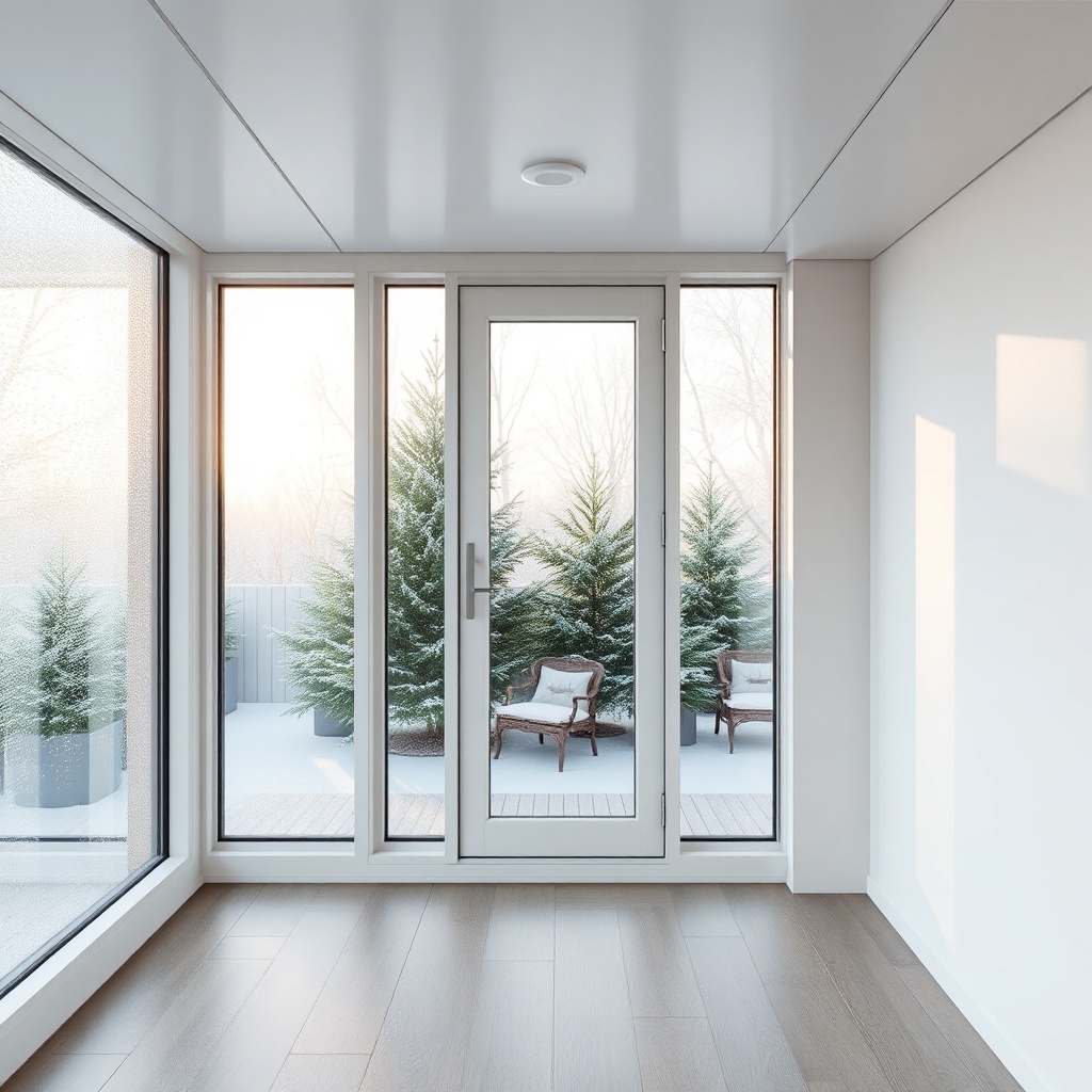 A clean photorealistic photo of a modern Wintergarten Eco 800 with double-glazing