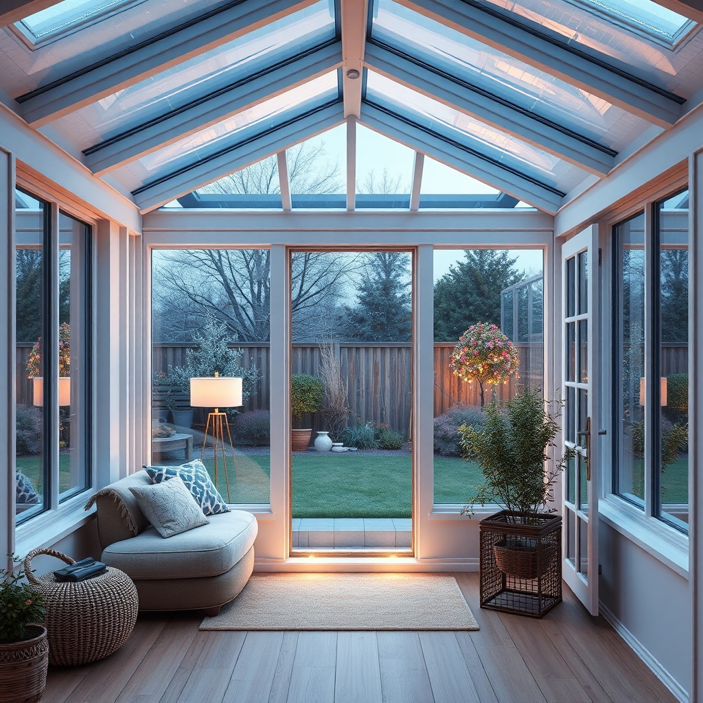A clean photorealistic photo of a Wintergarten Eco 800 with triple-glazing