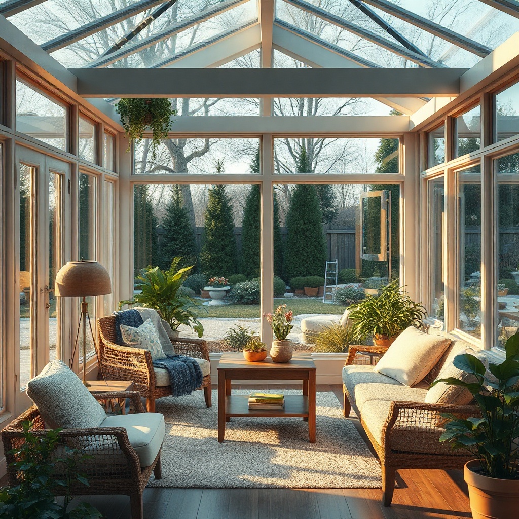 Interior of a warm winter garden with comfortable seating