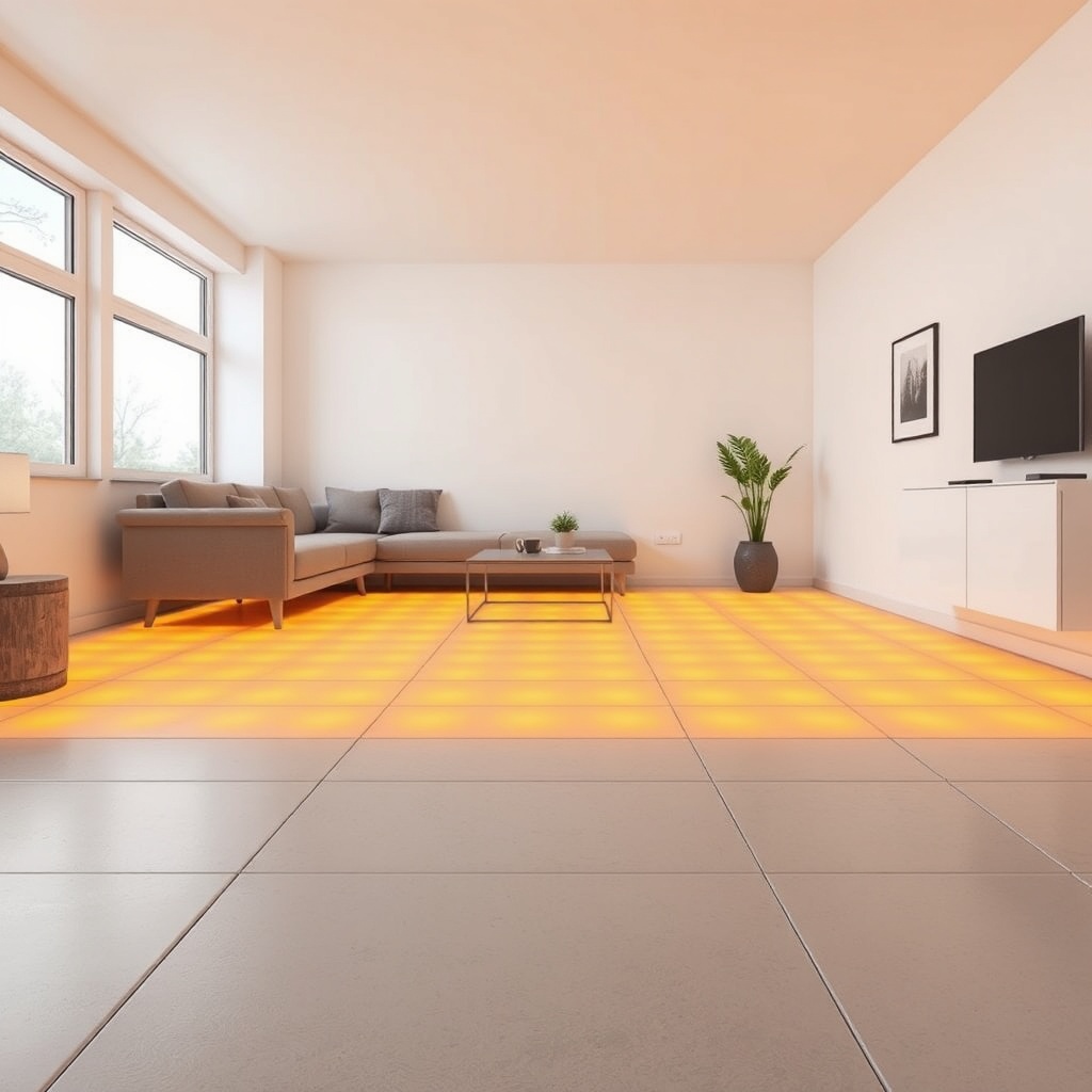 A photorealistic photo of a spacious Wintergarten Pro Line 3000 with a modern underfloor h