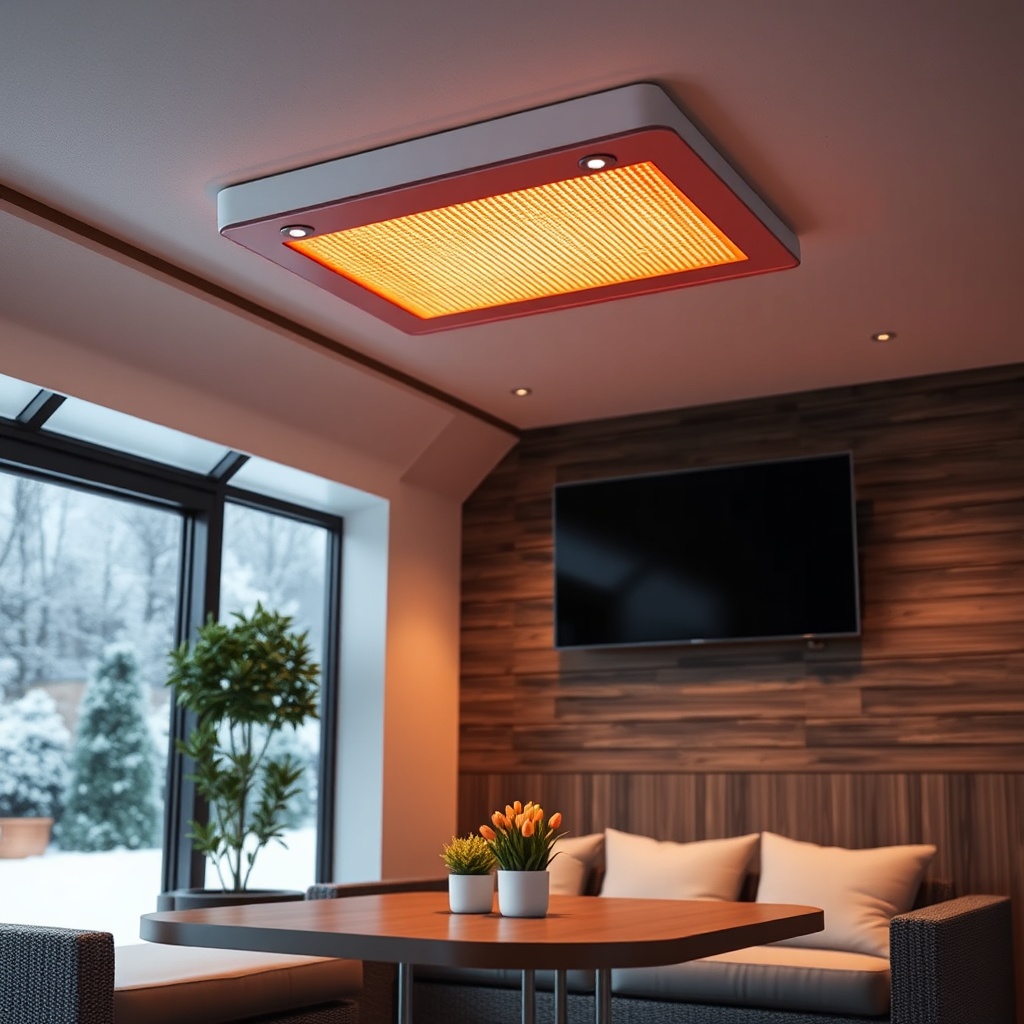 A photorealistic photo of a modern Wintergarten Pro Line 3000 with an infrared heating pan