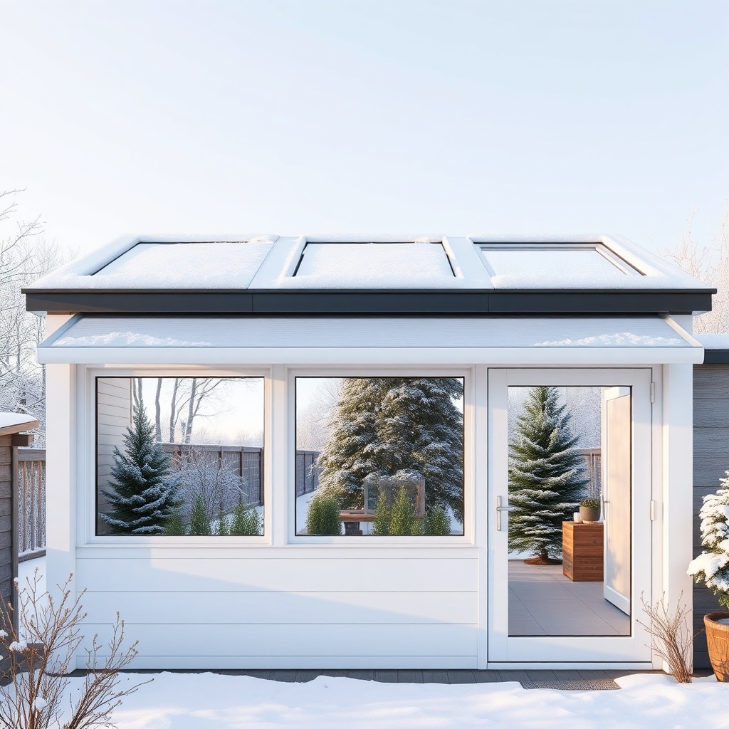 Ein moderner Wintergarten Pro Line 3000 mit geöffneten Dachfenstern und automatischer Jalo