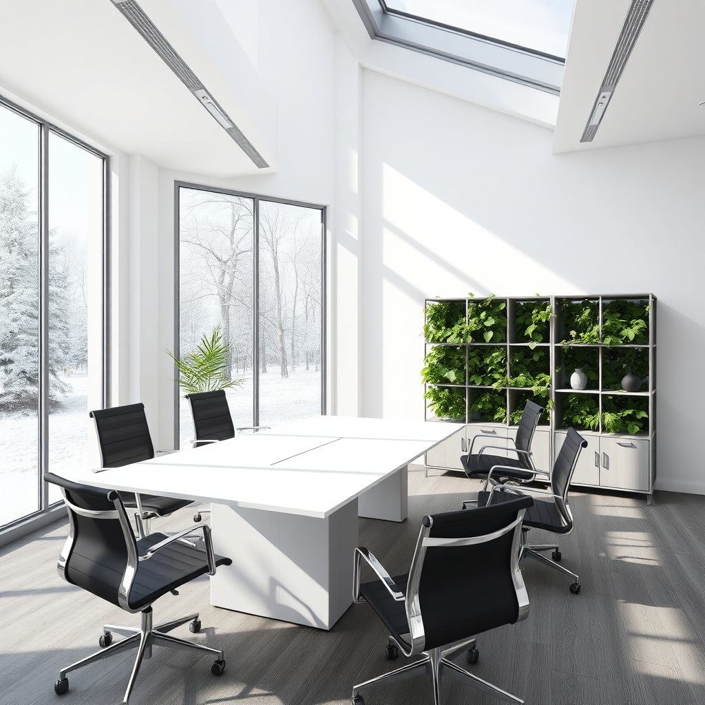 Moderne Büroeinrichtung im Wintergarten Pro Line 3000 mit weißem Schreibtisch