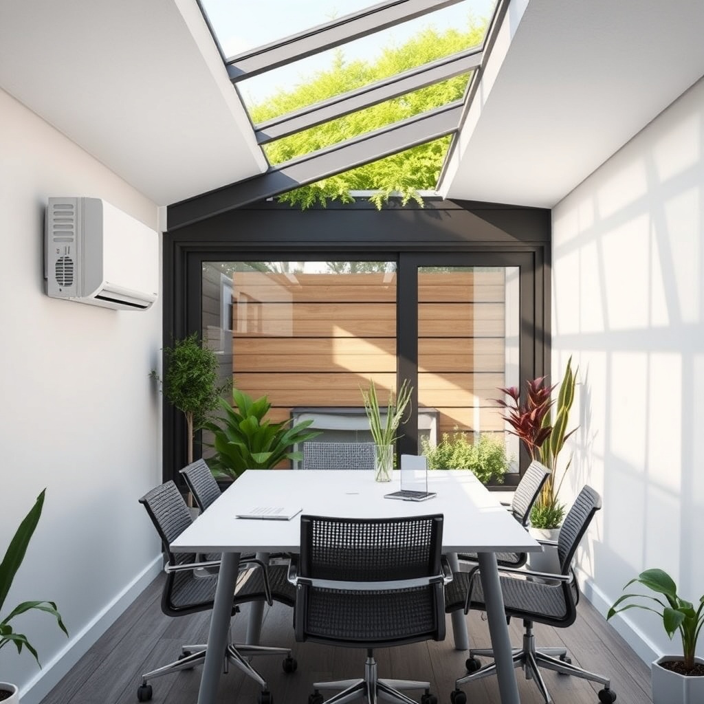 Wintergarten Pro Line 3000 mit effizienter Klimaanlage an der Seitenwand und einer grünen