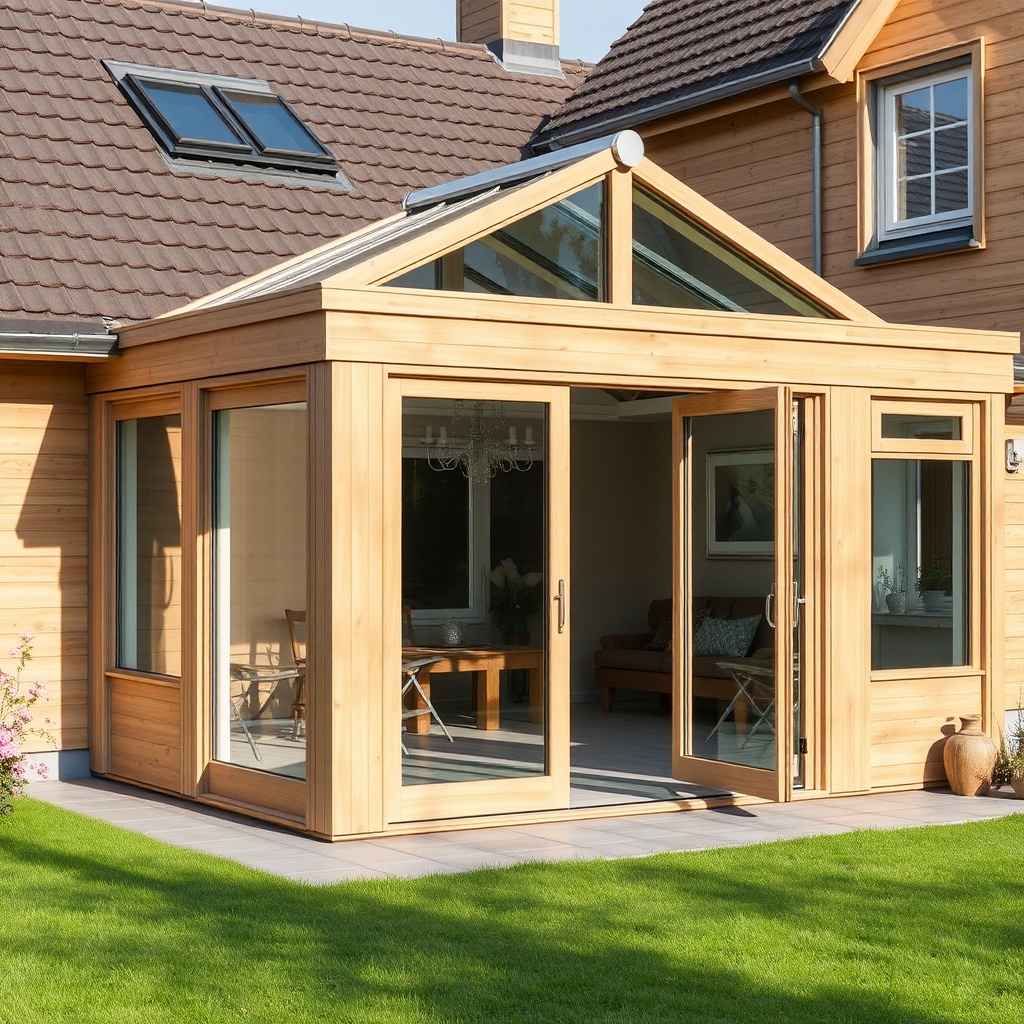 Ein moderner Wintergarten Pro Line 3000 in Holzoptik